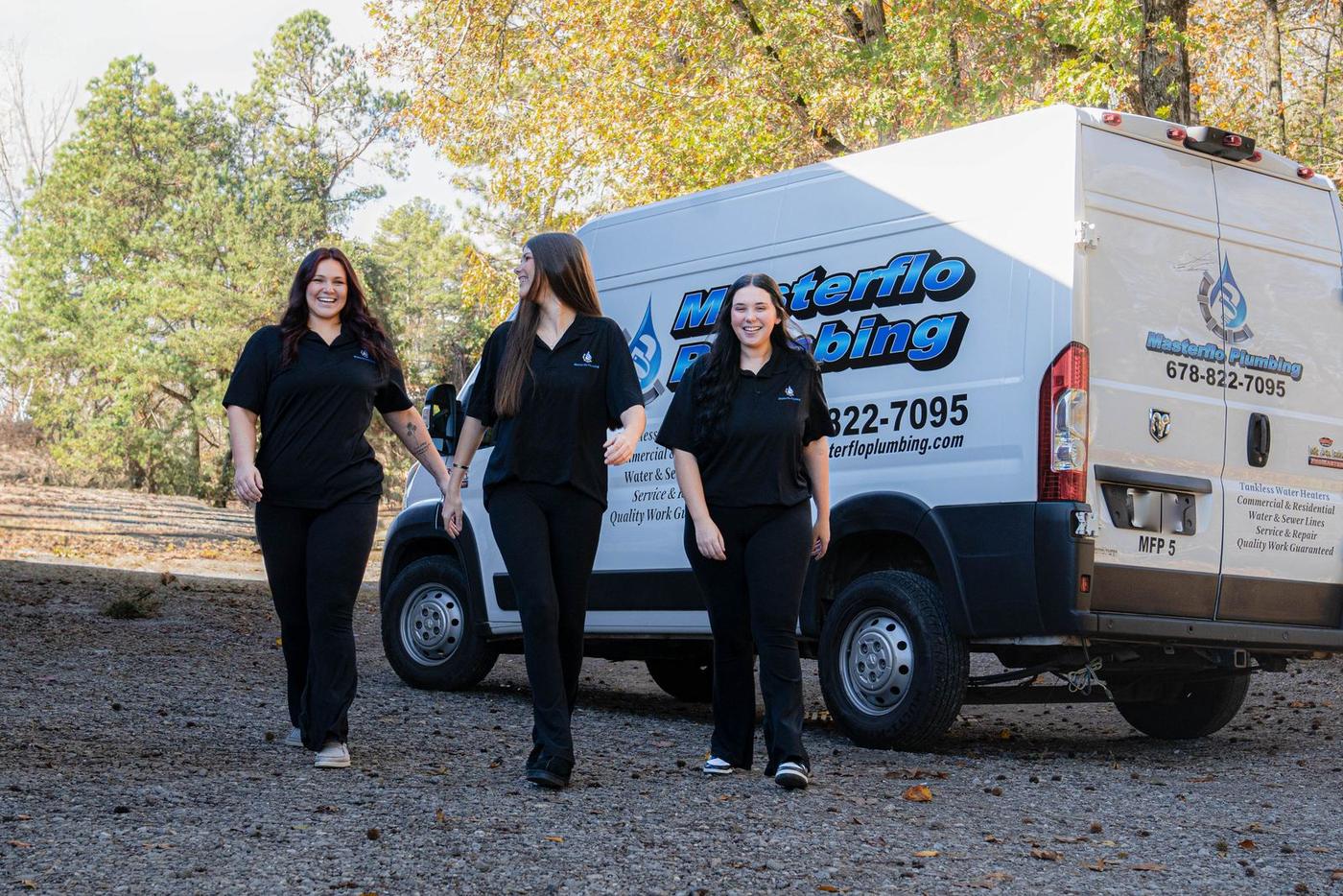 MasterFlo Plumbing team and service van at the company office in Jasper, GA